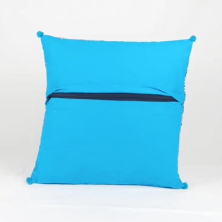 Handloom Bohemian Cotton Cushion Cover 16'' - Beige/Blue - Hstrends
