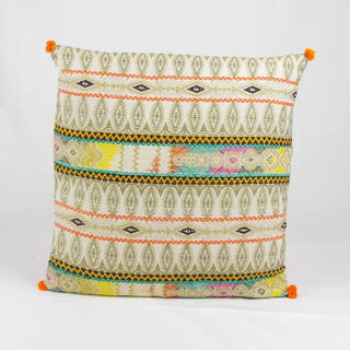 Handloom Bohemian Cotton Cushion Cover 16'' - Beige/Blue - Hstrends
