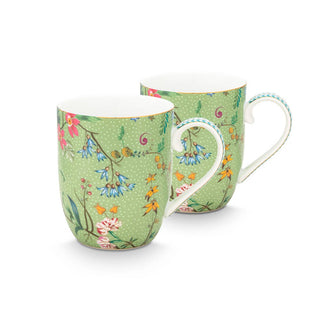 Pip studio Jolie Green Flowers Set of 2 Small Mugs 145ml - Hstrends