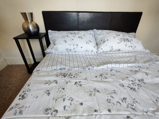 Reversible Etched Floral Grey crochet border Duvet Cover - Hstrends